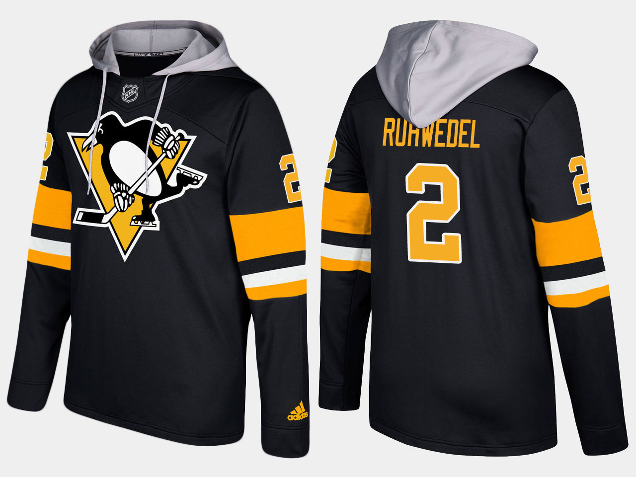 Men NHL Pittsburgh penguins 2 chad ruhwedel black hoodie